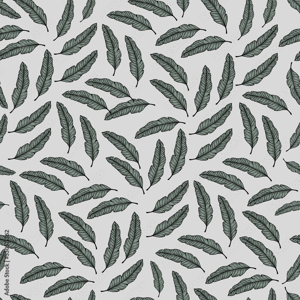 Fototapeta premium seamless feather pattern in gray and pale green