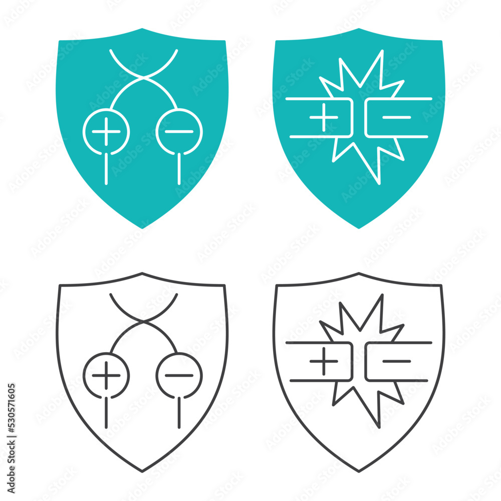 Reverse polarity, Shortcircuit protection icons Stock ベクター Adobe Stock