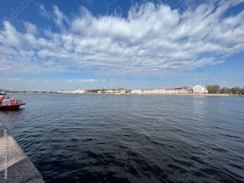 Bolshaya Neva River St. Petersburg sunny day 2022 panorama