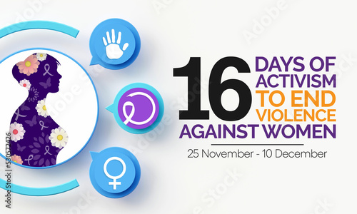 16 Days of Activism against gender based violence is observed every year from November 25 to December 10 all across the world. 3D Rendering photo