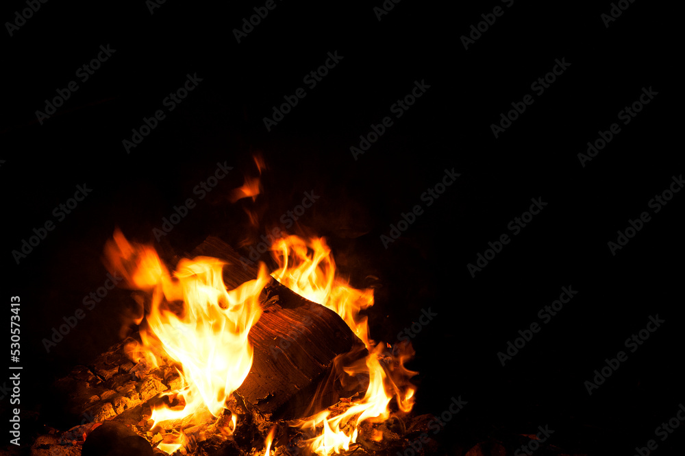 burning night fire. Bonfire with flames burning night fire. Bonfire with flames