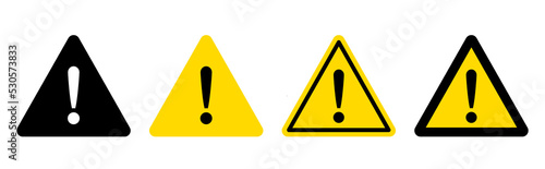 Warning attention icon. Caution warning signs set. Exclamation marks. Caution alarm set, danger sign collection, attention vector icon, yellow, red and black fatal error message element.