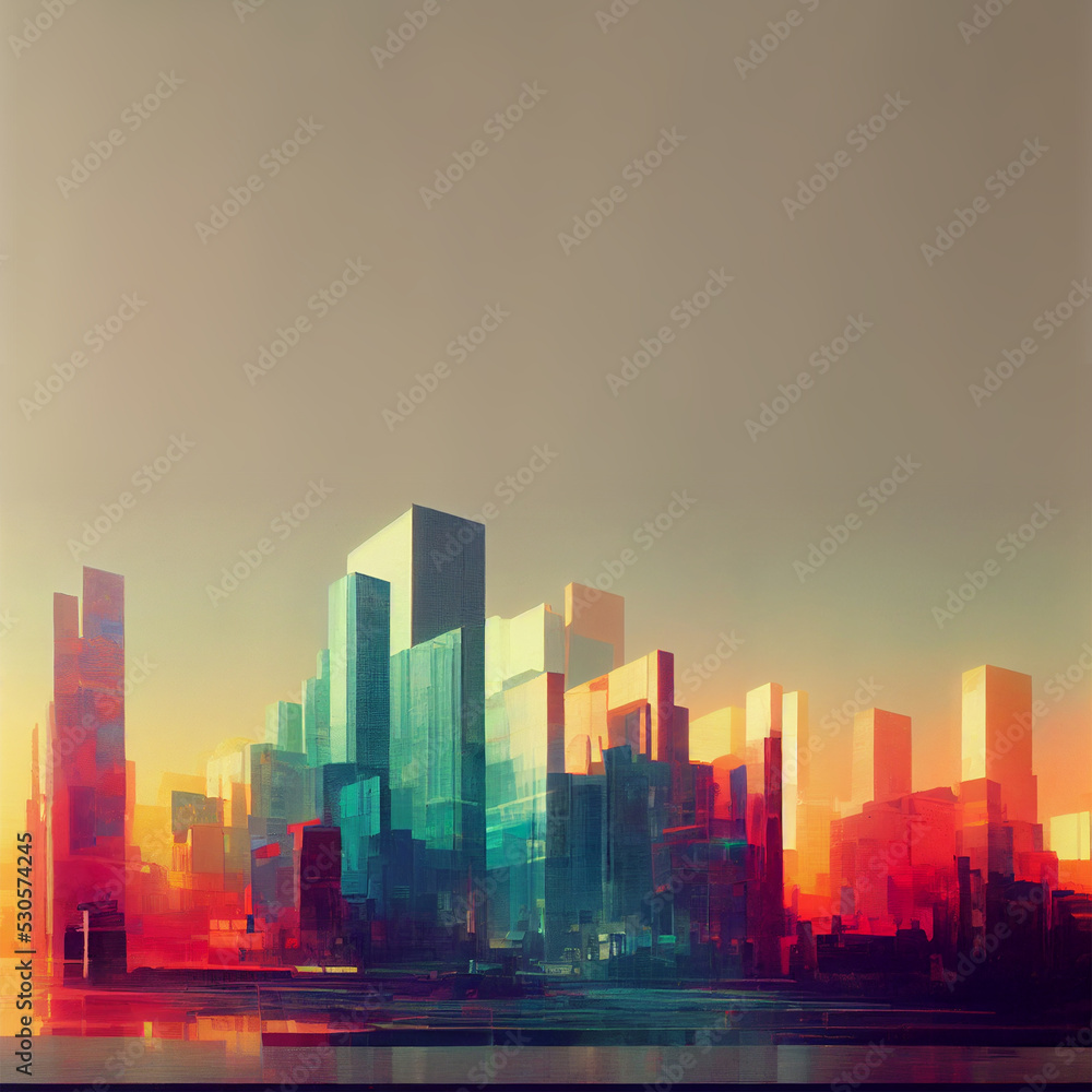 Holographic city view, digital mood