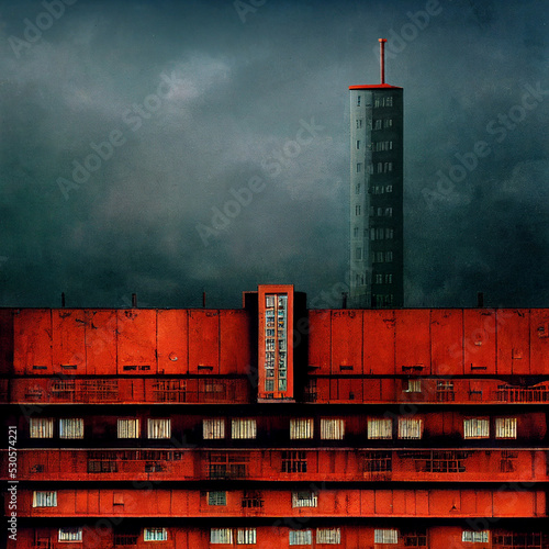 Old soviet style building illustration. Dramatic and cinematic mood photo