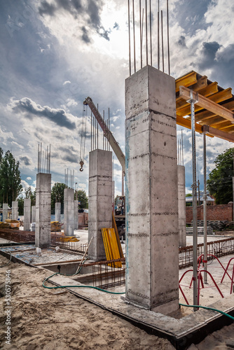 Columns and horizontal formwork in industrial construction photo