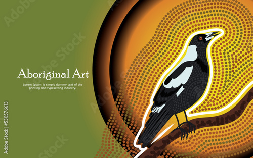 Aboriginal art banner design with magpie