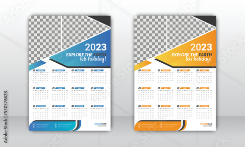 Wall Calendar 2023, Wall calendar design template for 2023, minimalist, clean, and elegant design Calendar for 2023,20223wall calendar template design, Wall calendar blue 2023.