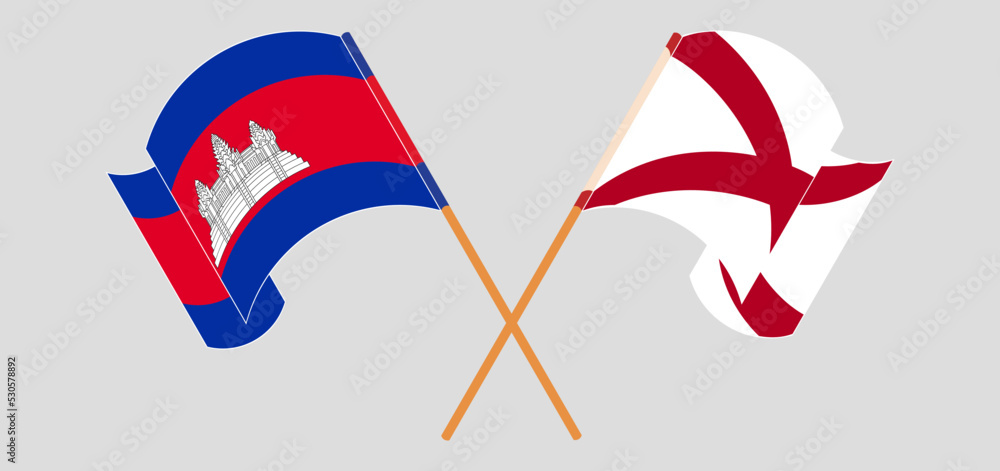 Crossed and waving flags of Cambodia and The State of Alabama Crossed and waving flags of Cambodia and The State of Alabama