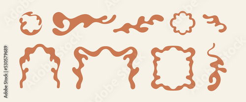 Vector logo design template and badge in simple wavy linear style - floral elements and frames, packaging organic products, hand-crafted goods, posters, prints