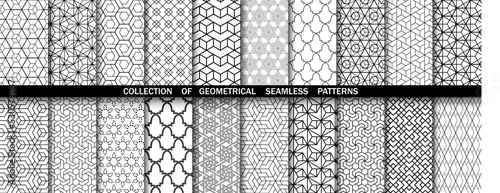 Geometric set of seamless black and white patterns. Simpless vector graphics