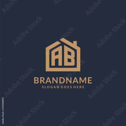 Initial letter AB logo with simple minimalist home shape icon design