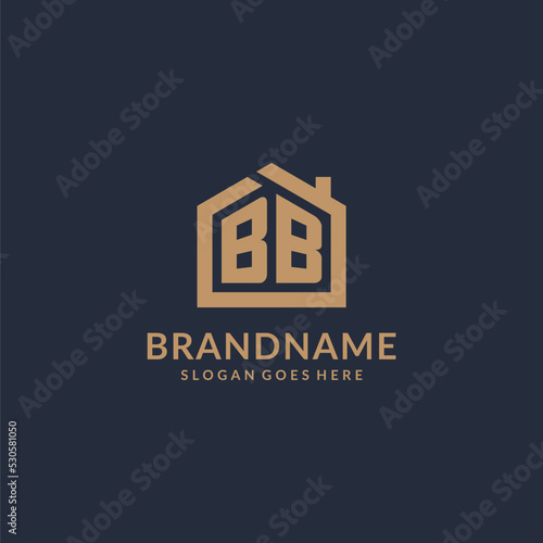 Initial letter BB logo with simple minimalist home shape icon design