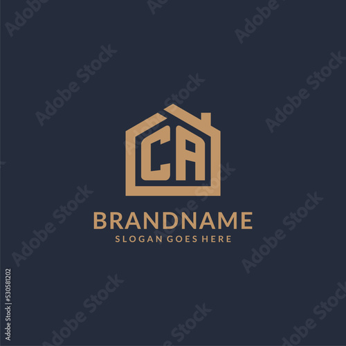 Initial letter CA logo with simple minimalist home shape icon design