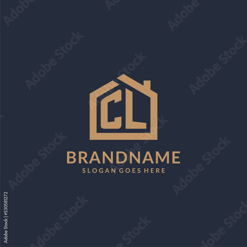Initial letter CL logo with simple minimalist home shape icon design