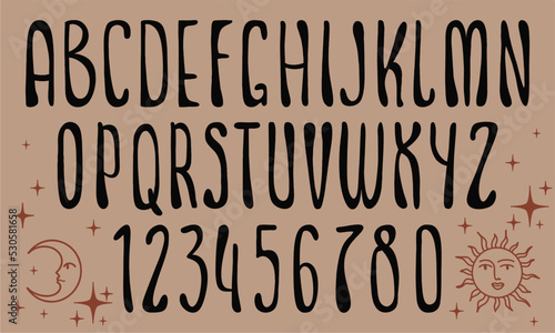 Boho font in retro style for Halloween. Ideal for posters, collages, clothing, music albums and more. Vector clipart, individual letters.