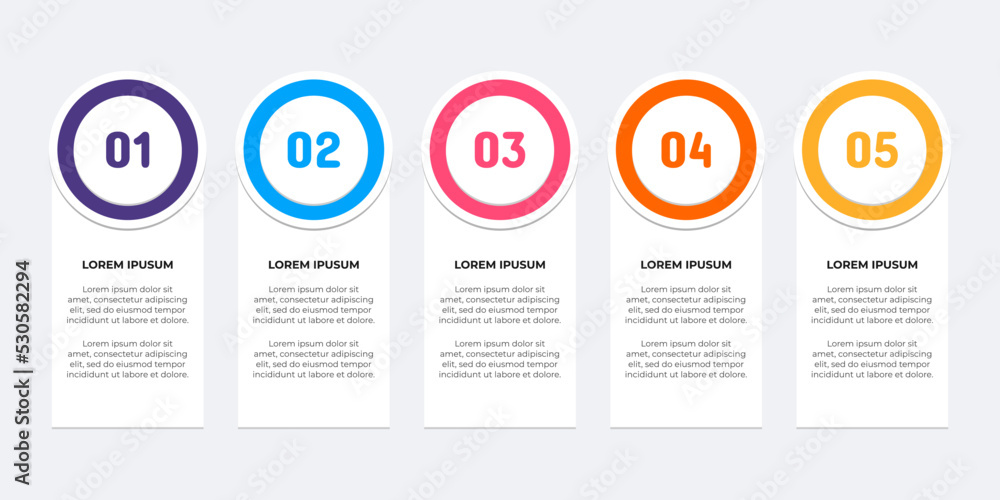 Fototapeta premium Colourful infographic steps. Flat design table of contents infographic. Business concept with 5 steps. 