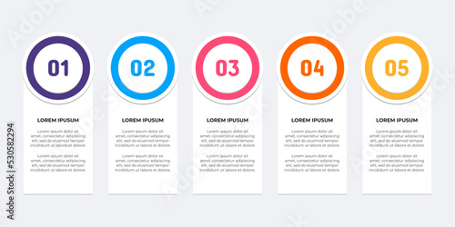 Colourful infographic steps. Flat design table of contents infographic. Business concept with 5 steps. 