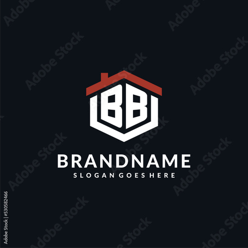 Initial letter BB logo with home roof hexagon shape design ideas