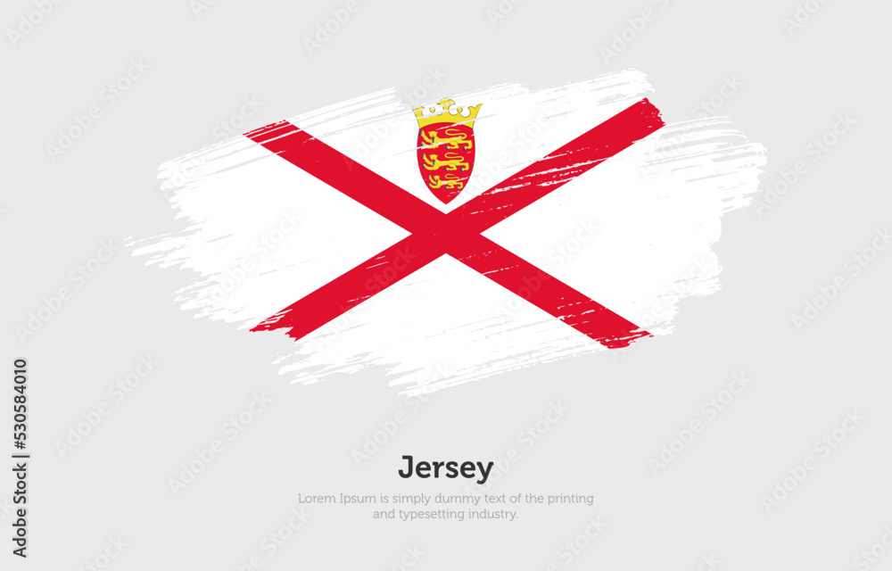 Fototapeta premium Modern brushed patriotic flag of Jersey country with plain solid background