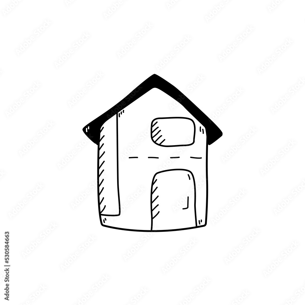 Hand drawn monochrome cute house doodle style, vector illustration ...