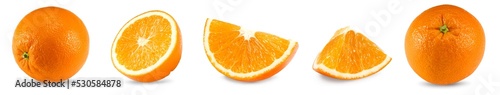 orange fruit with cut of orange isolated on white background. clipping path