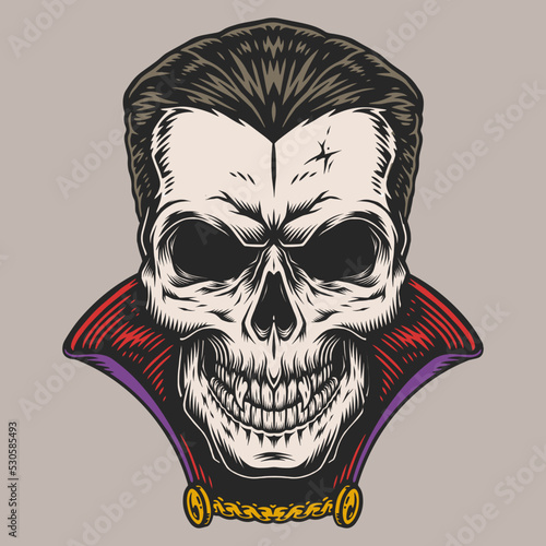 Vampire face emblem colorful vintage