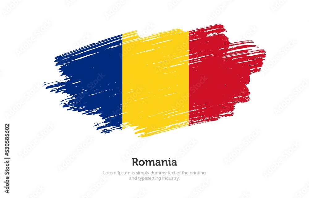 Obraz premium Modern brushed patriotic flag of Romania country with plain solid background