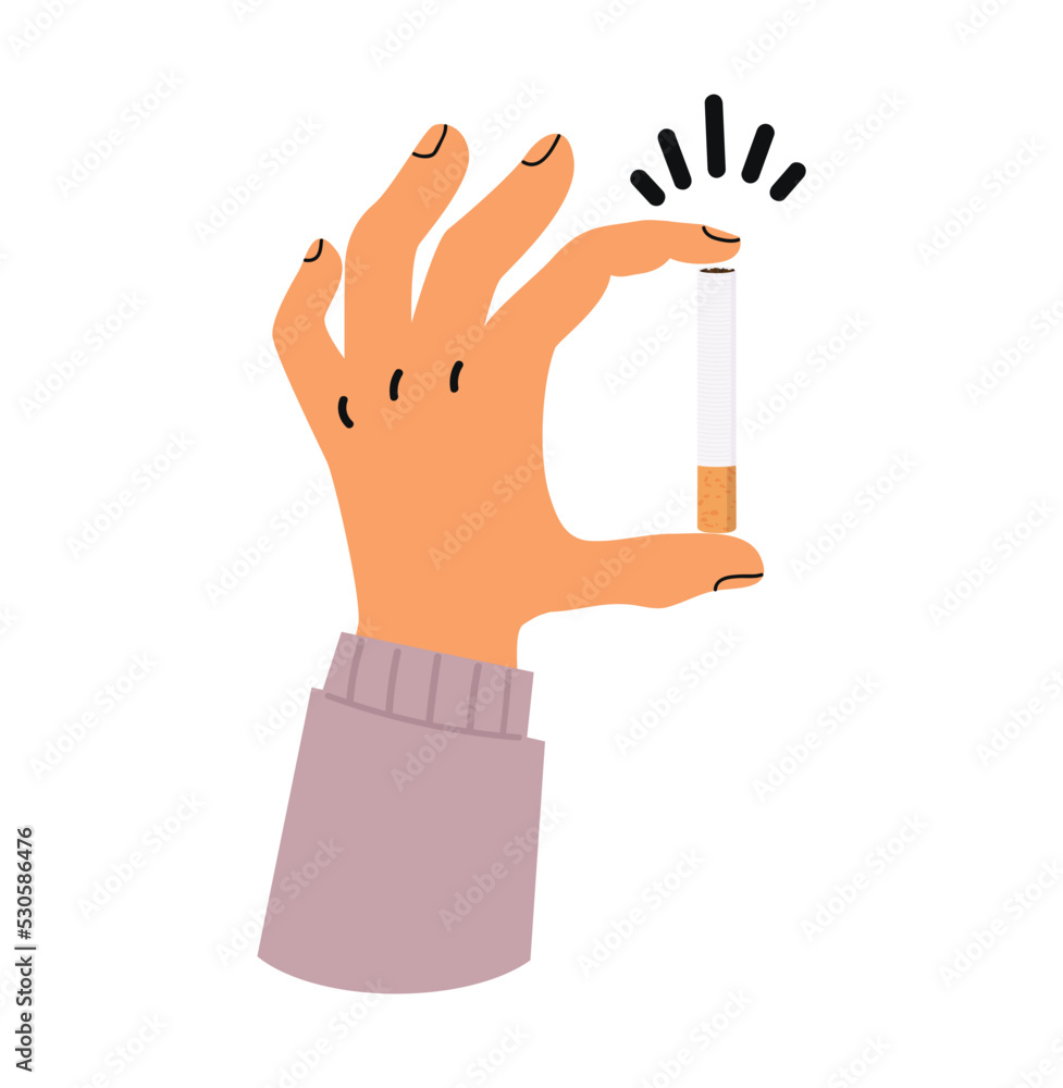 Fototapeta premium Hand holding cigarette butt flat vector