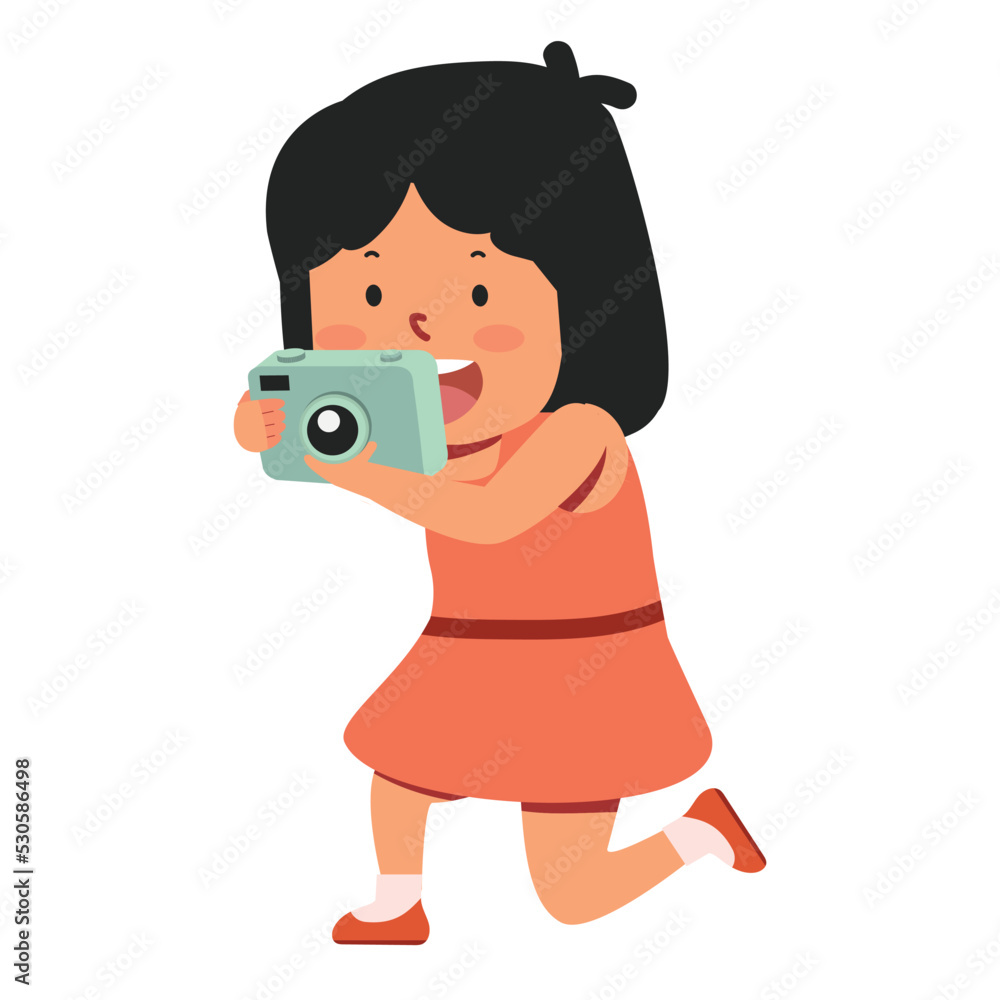 Smiling little girl take a photograph cartoon Smiling little girl take a photograph cartoon