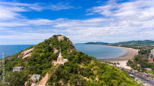 Mount Khao Takiab with a Buddhist temple and the sea in Hua Hin, Thailand