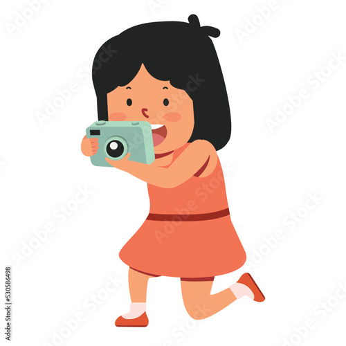 Smiling little girl take a photograph cartoon