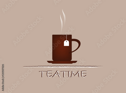 Teatime card design with hot drink, vector illustration