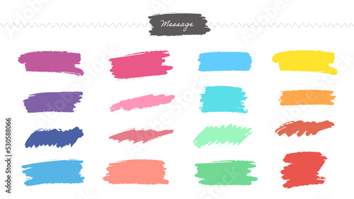 チョークでラフに試し書きしたような16色の手描きのデコレーション素材 - カラフルな明るい色味のセット 