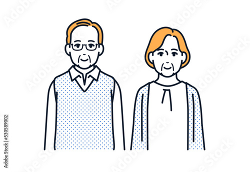 正面を向く老夫婦のシンプルなベクターイラスト素材