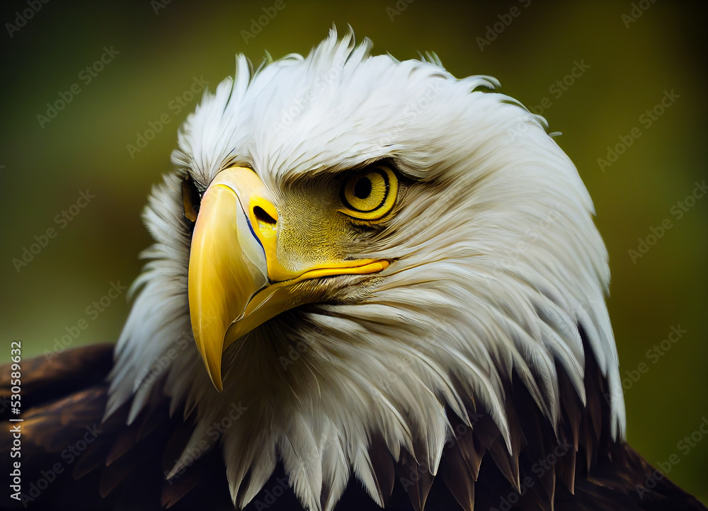 Obraz premium Bald eagle or Pygargue, illustration and close-up of its head and yellow beak