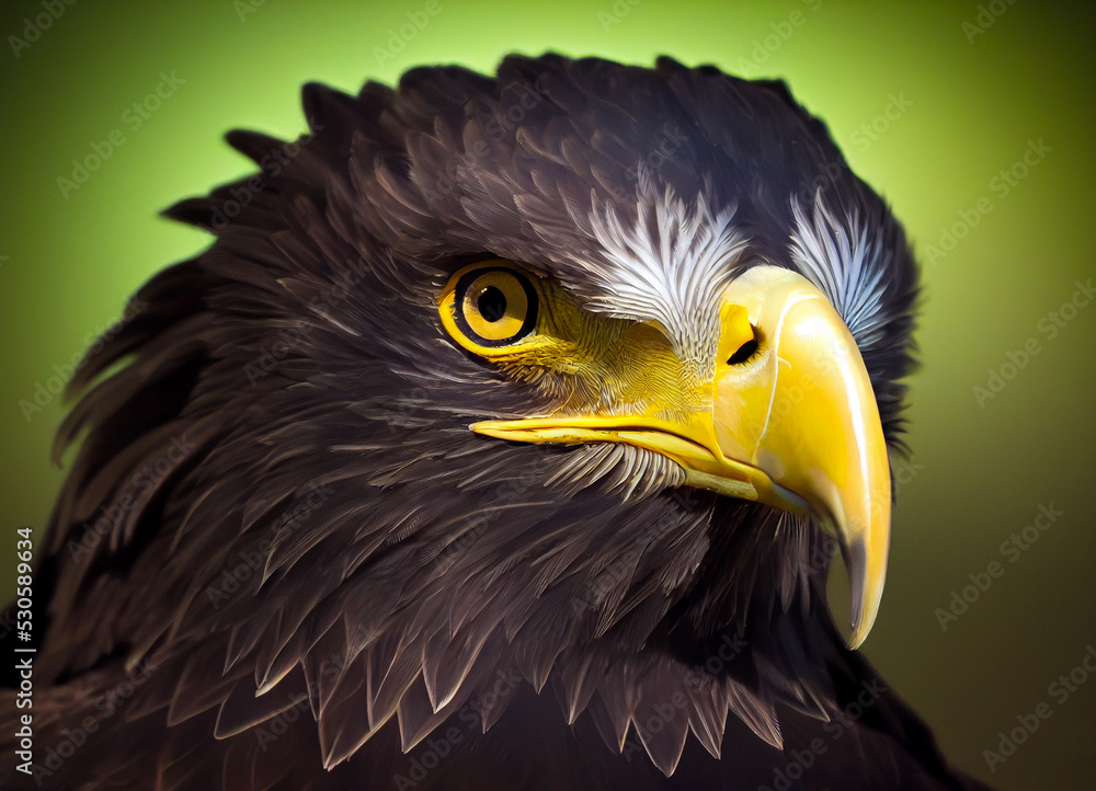 Fototapeta premium Close-up of the head of a golden eagle with a yellow beak, wildlife imagery, wild raptor