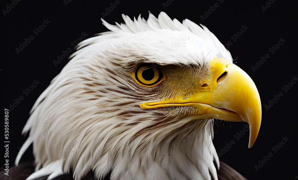 Obraz premium Realistic illustration of a bald eagle or eagle, yellow beak and white feathers