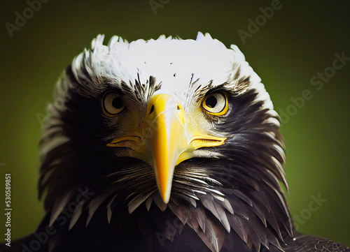 Fotografiet Fantasy illustration of a golden eagle with white feathers, close-up on its big