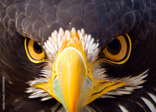 Stampa su tela Close-up of the eyes and the beak of an eagle or a bird of prey with yellow beak