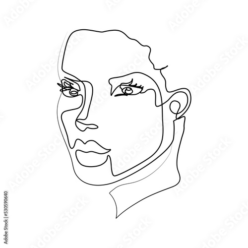 Abstract Woman One Face Line Drawing Female Portret Simple Style