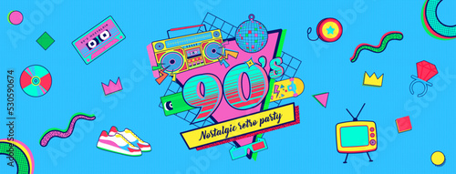 90s 80s memphis nostalgic colorful retro party banner