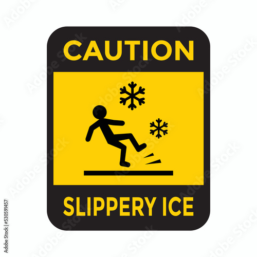 slippery ice yellow warning sign, vector illustration 