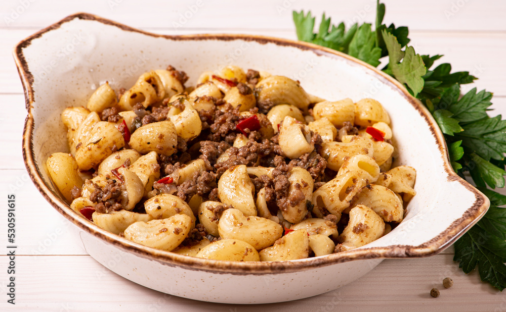 pasta with minced meat on a plate pasta with minced meat on a plate