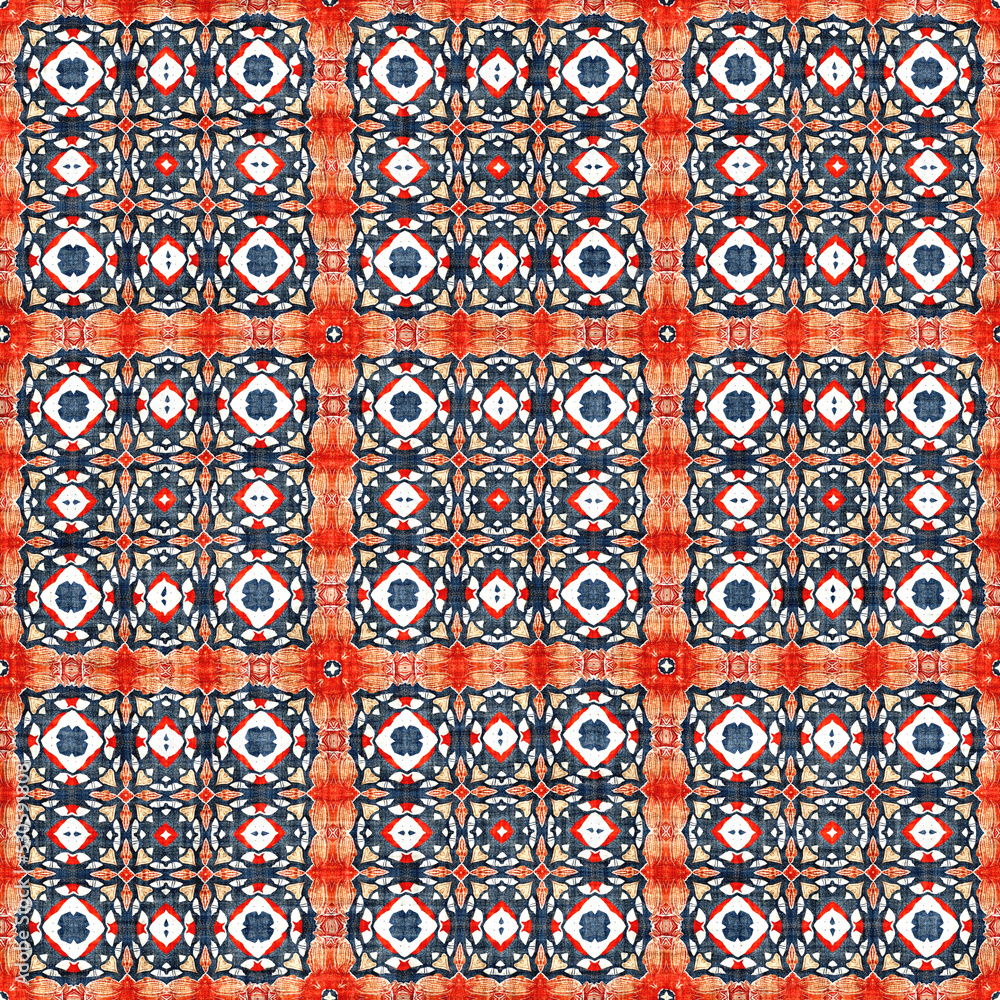 Navy blue red azulejos tile style banana fashion scarf print. Seamless pattern in coastal living maritime style design. Modern abstract cotton linen effect fabric background. Navy blue red azulejos tile style banana fashion scarf print. Seamless pattern in coastal living maritime style design. Modern abstract cotton linen effect fabric background.