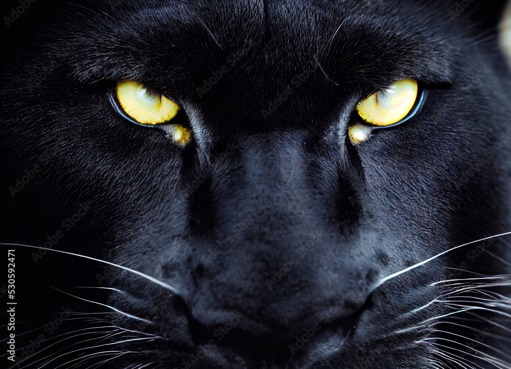 Black panther head, with yellow eyes, emblem of the wild life