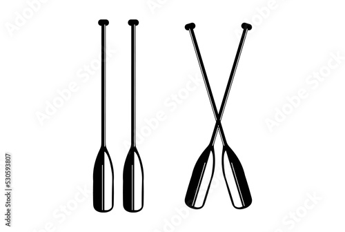 Retro Vintage Crossed Wooden Paddle Oar Silhouette for Boat Rafting Kayak Canoe Rowing Sail Sport Adventure Illustration Vector
