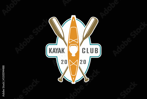 Vintage Retro Crossed Wooden Paddle Oar with Boat For Rafting Kayak Canoe Rowing Sail Sport Adventure Badge Emblem Logo Design