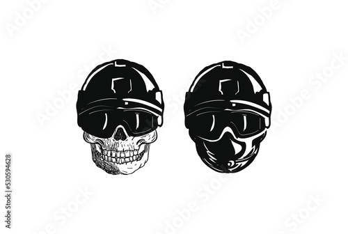 Skull Elite Army Force Navy Helmet Head Face for Military or Game T Shirt Logo Design Vector