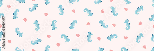Cute seahorse kids baby doodle ocean cartoon pattern 