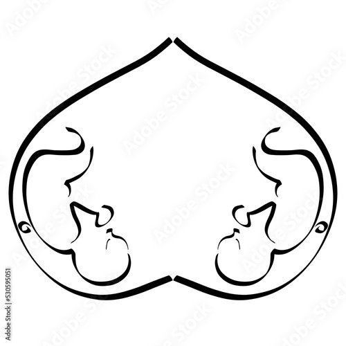 two babies in the womb, two female pregnant belly form a heart shape, black outline